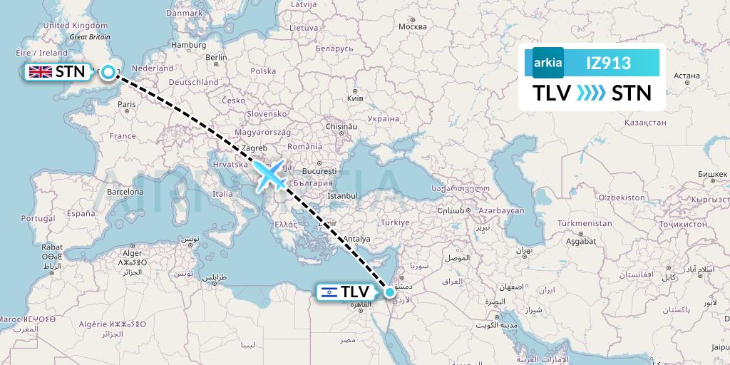 IZ913 Arkia Israeli Airlines Flight Map: Tel Aviv to London