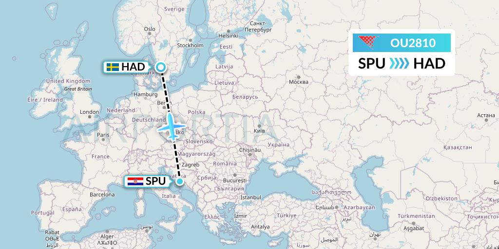 OU2810 Croatia Airlines Flight Map: Split to Halmstad