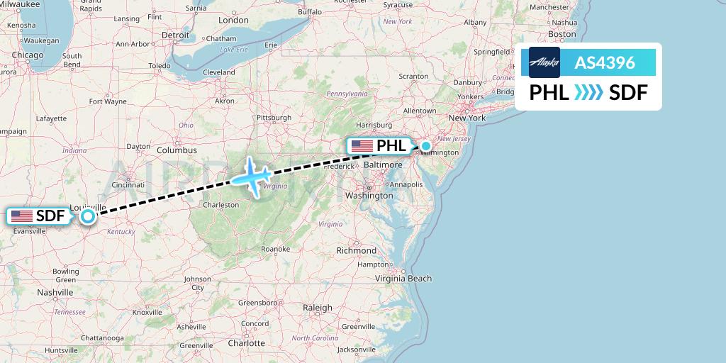 AS4396 Alaska Airlines Flight Map: Philadelphia to Louisville