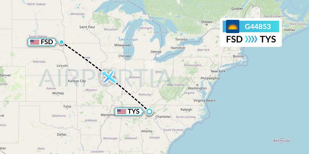 G44853 Allegiant Air Flight Map: Sioux Falls to Knoxville