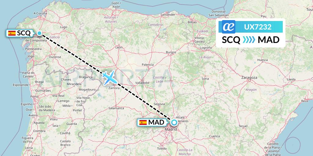 UX7232 Air Europa Flight Map: Santiago to Madrid