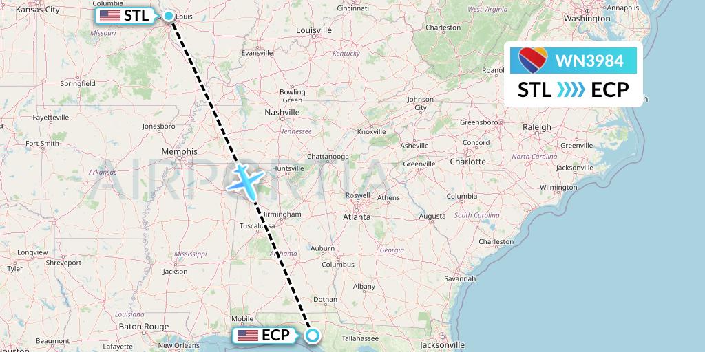 WN3984 Southwest Airlines Flight Map: St. Louis to Panama City