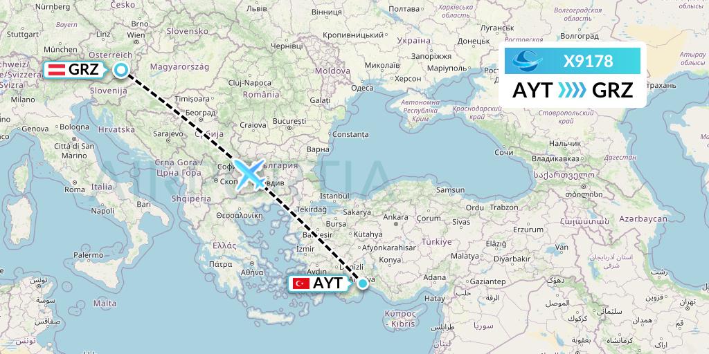 X9178 Avion Express Flight Map: Antalya to Graz