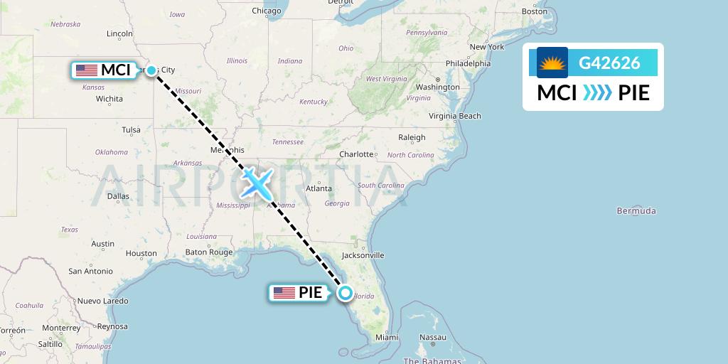 G42626 Allegiant Air Flight Map: Kansas City to St. Petersburg