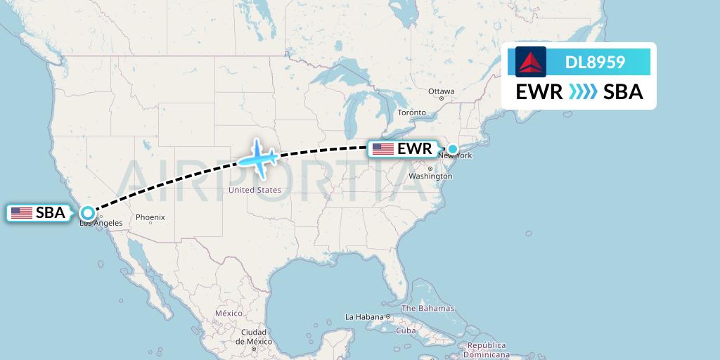 DL8959 Delta Air Lines Flight Map: New York to Santa Barbara