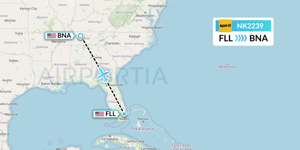 NK2239 Spirit Airlines Flight Map: Fort Lauderdale to Nashville