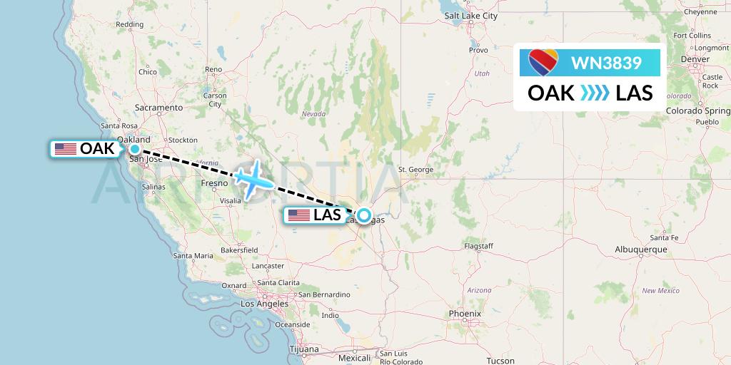 WN3839 Southwest Airlines Flight Map: Oakland to Las Vegas