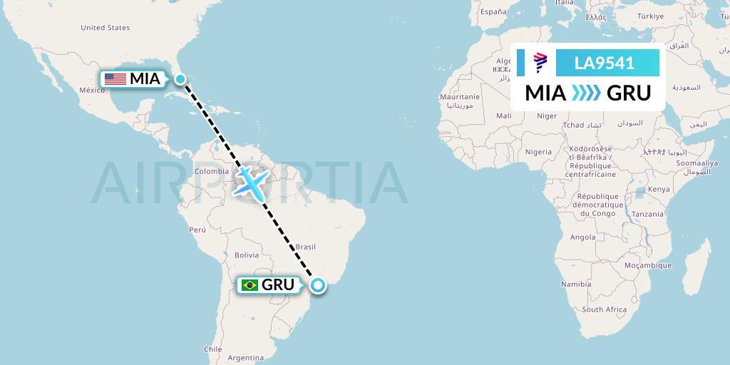 LA9541 LAN Airlines Flight Map: Miami to Sao Paulo