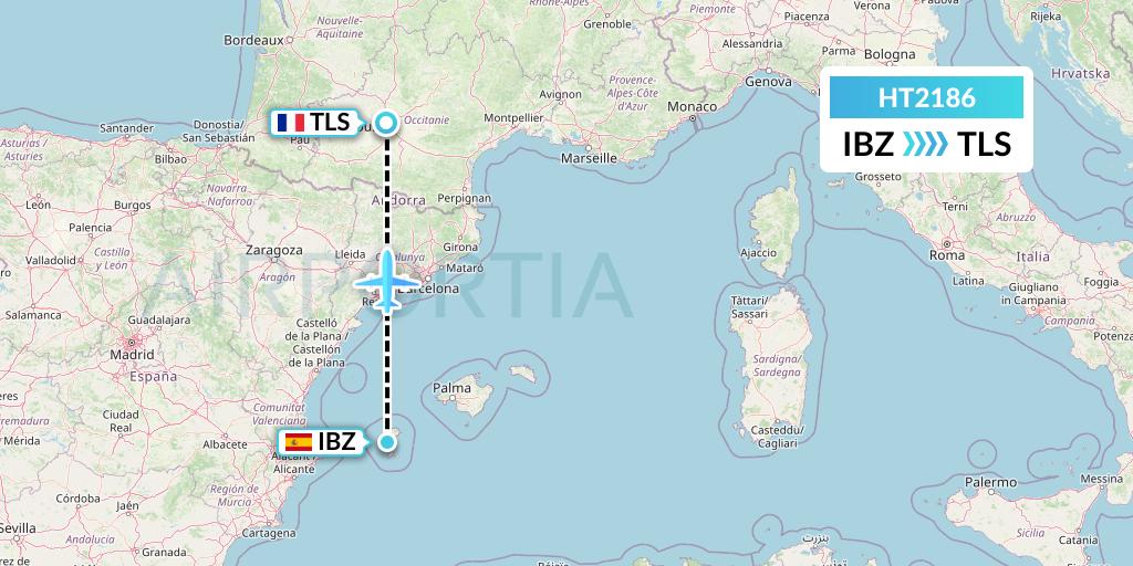 HT2186 Ningxia Cargo Airlines CO.,LTD Flight Map: Ibiza to Toulouse