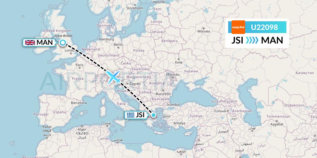 U22098 EasyJet Flight Map: Skiathos to Manchester