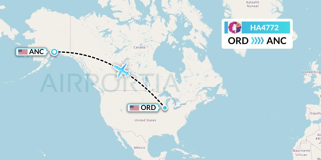 HA4772 Hawaiian Airlines Flight Map: Chicago to Anchorage