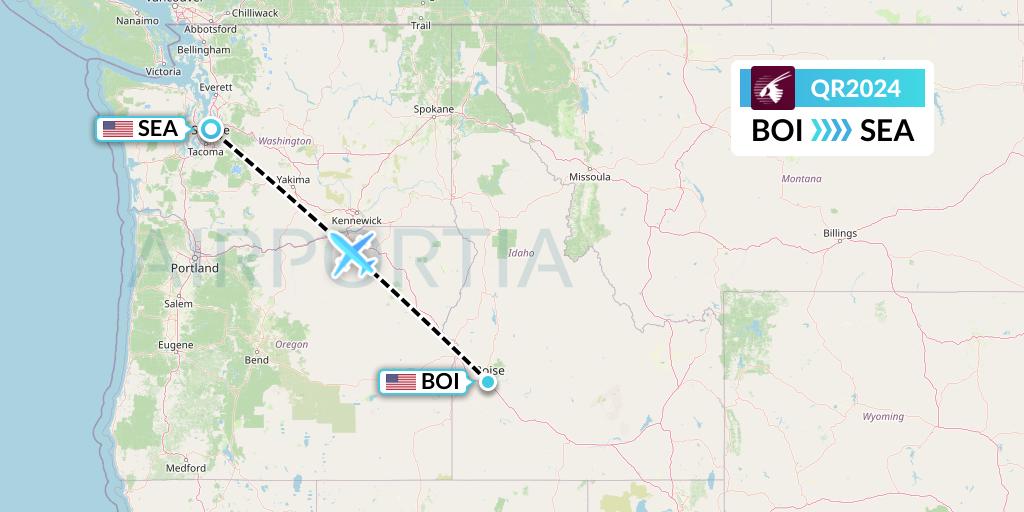 QR2024 Qatar Airways Flight Map: Boise to Seattle