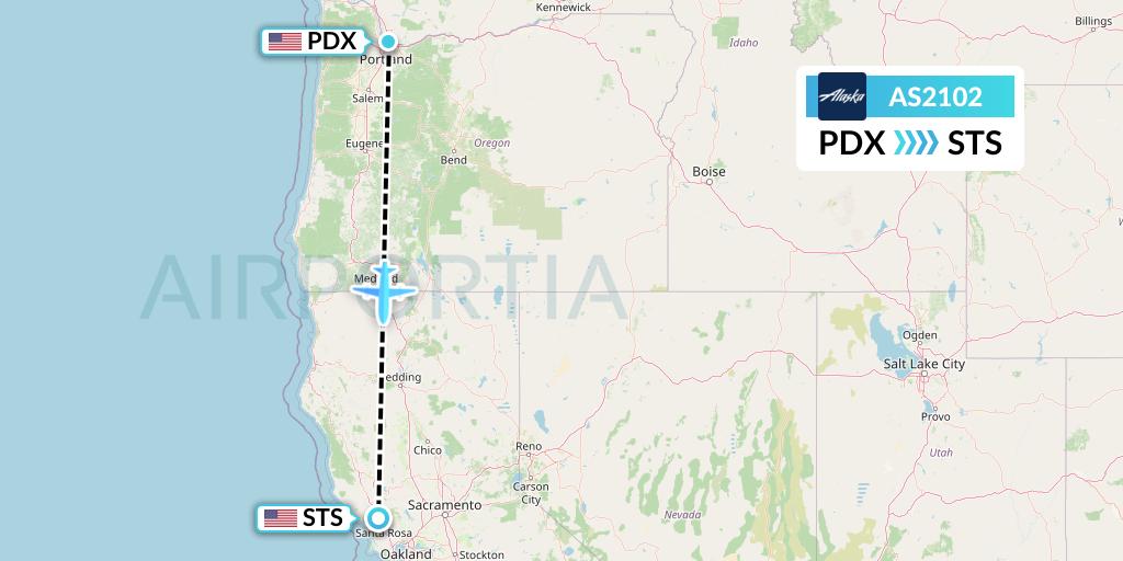AS2102 Alaska Airlines Flight Map: Portland to Santa Rosa