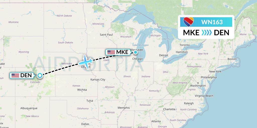 WN163 Southwest Airlines Flight Map: Milwaukee to Denver