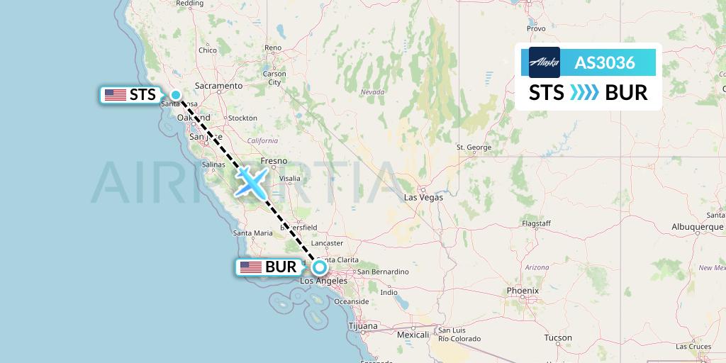 AS3036 Alaska Airlines Flight Map: Santa Rosa to Burbank