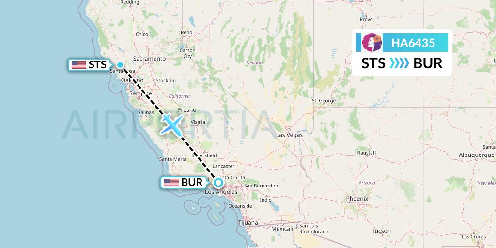 HA6435 Hawaiian Airlines Flight Map: Santa Rosa to Burbank
