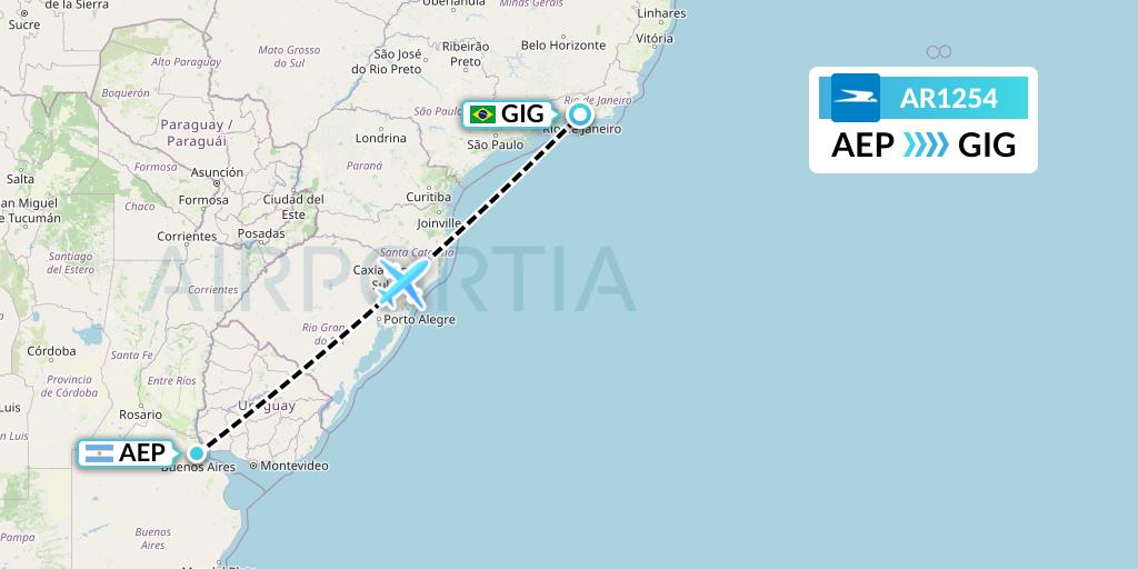 AR1254 Aerolineas Argentinas Flight Map: Buenos Aires to Rio de Janeiro