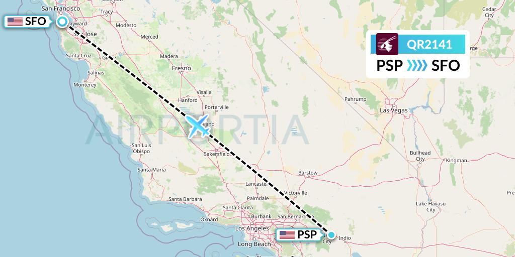 QR2141 Qatar Airways Flight Map: Palm Springs to San Francisco