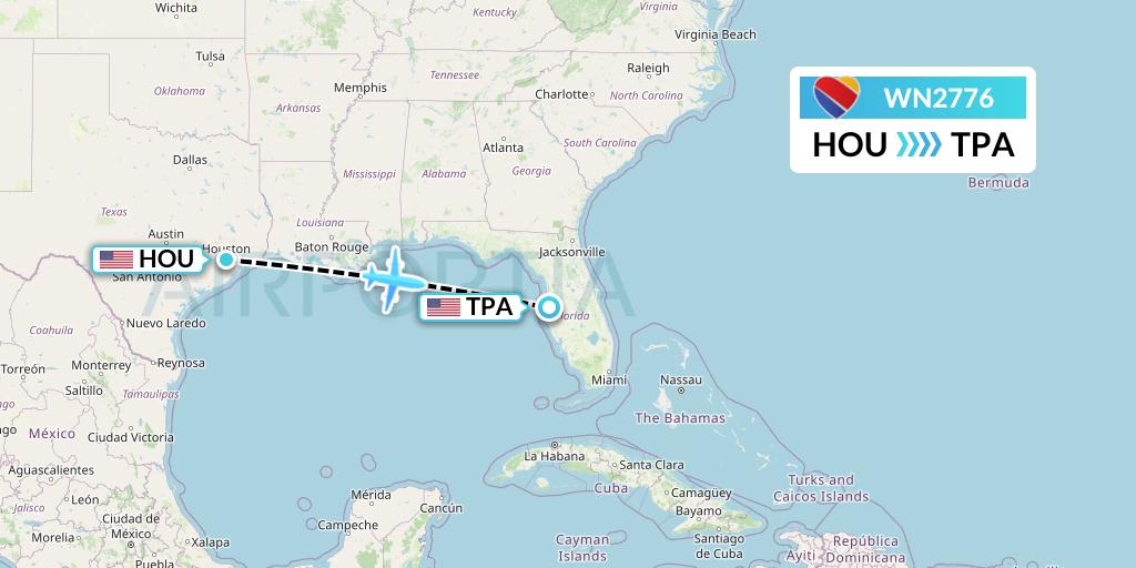 WN2776 Southwest Airlines Flight Map: Houston to Tampa