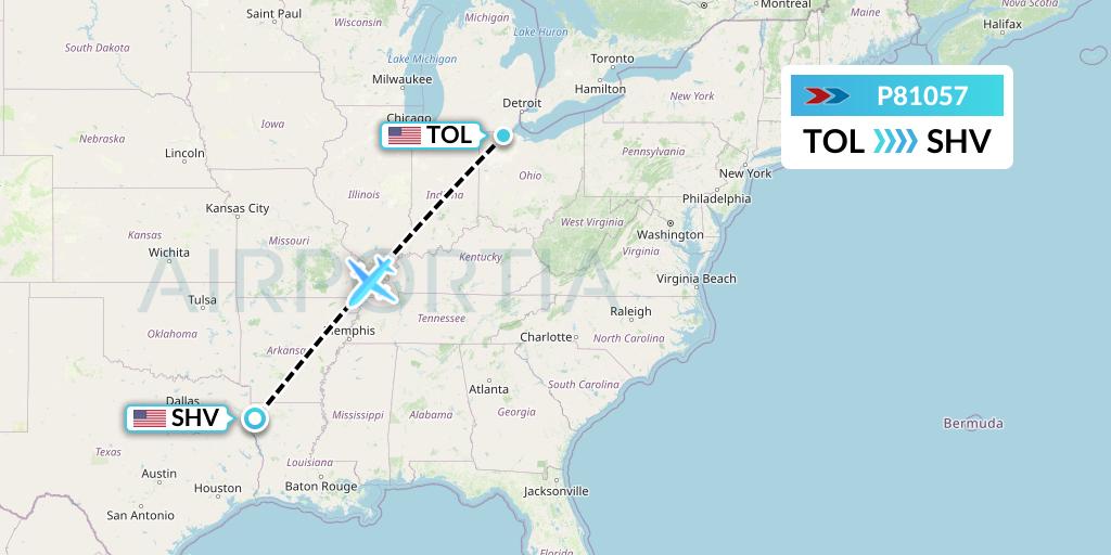 P81057 Sprint Air Flight Map: Toledo to Shreveport