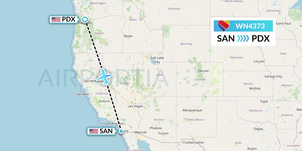 WN4373 Southwest Airlines Flight Map: San Diego to Portland