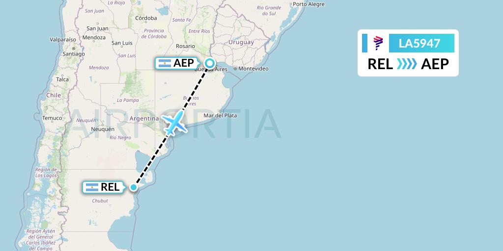LA5947 LAN Airlines Flight Map: Trelew to Buenos Aires
