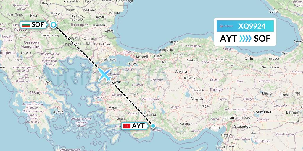 XQ9924 SunExpress Flight Map: Antalya to Sofia