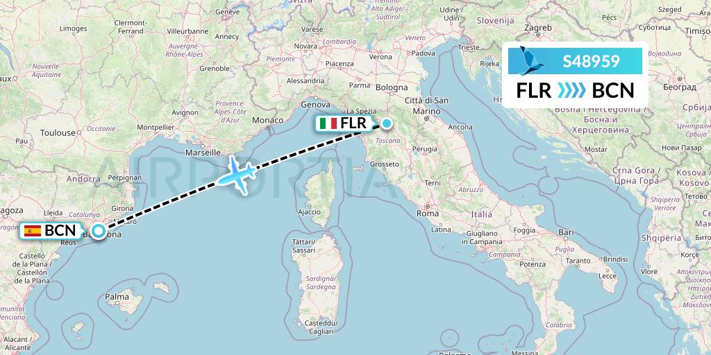 S48959 Azores Airlines Flight Map: Florence to Barcelona