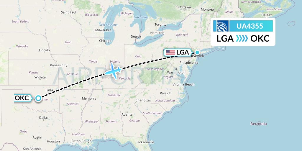 UA4355 United Airlines Flight Map: New York to Oklahoma City