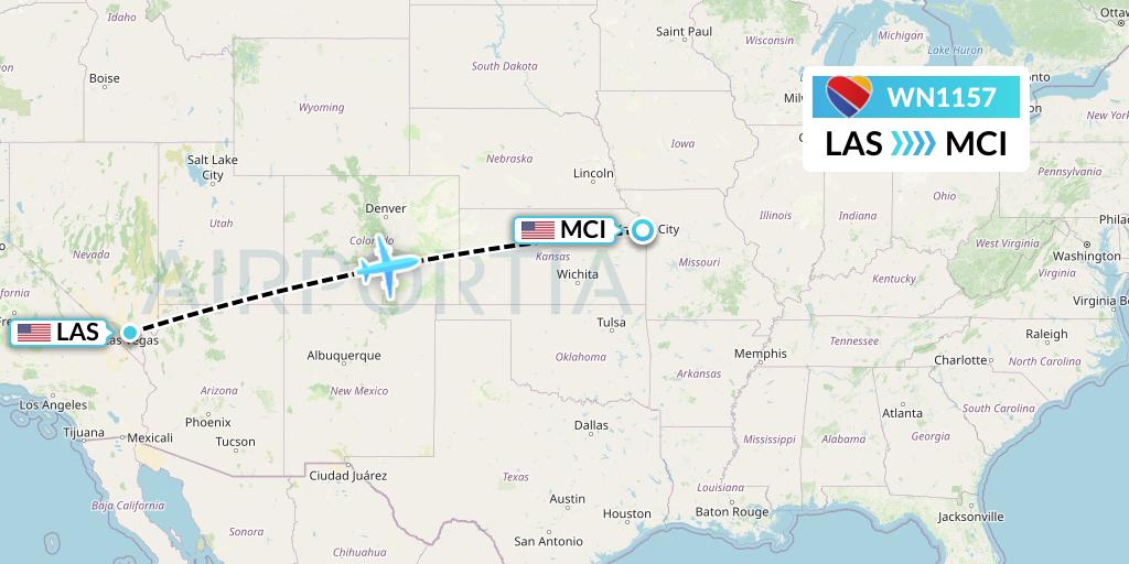WN1157 Southwest Airlines Flight Map: Las Vegas to Kansas City