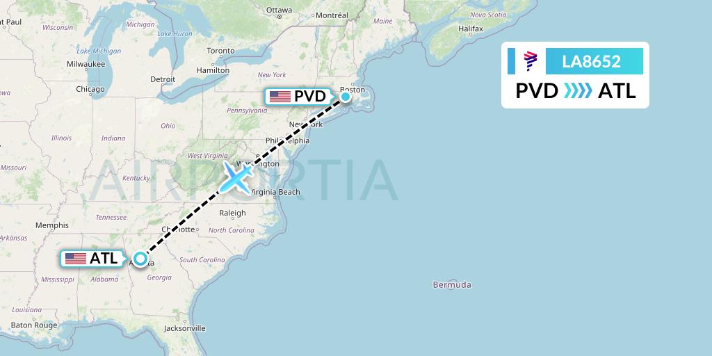 LA8652 LAN Airlines Flight Map: Providence to Atlanta