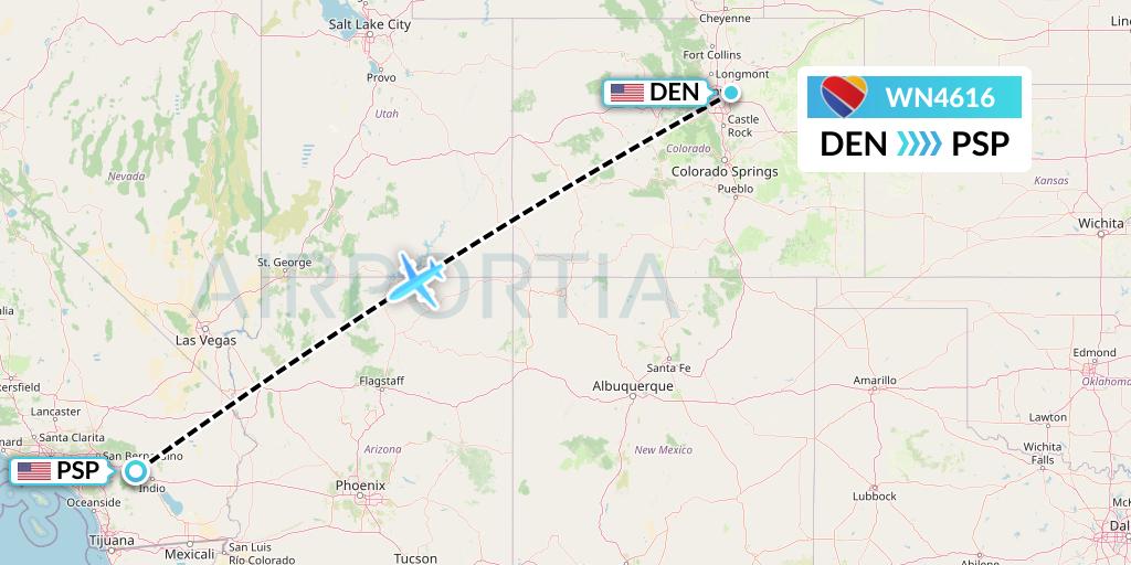 WN4616 Southwest Airlines Flight Map: Denver to Palm Springs