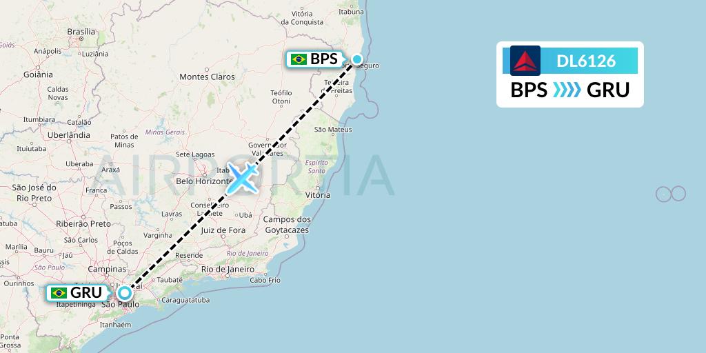 DL6126 Delta Air Lines Flight Map: Porto Seguro to Sao Paulo