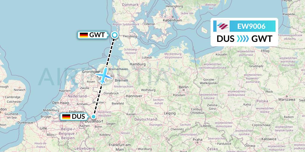 EW9006 Eurowings Flight Map: Dusseldorf to Sylt