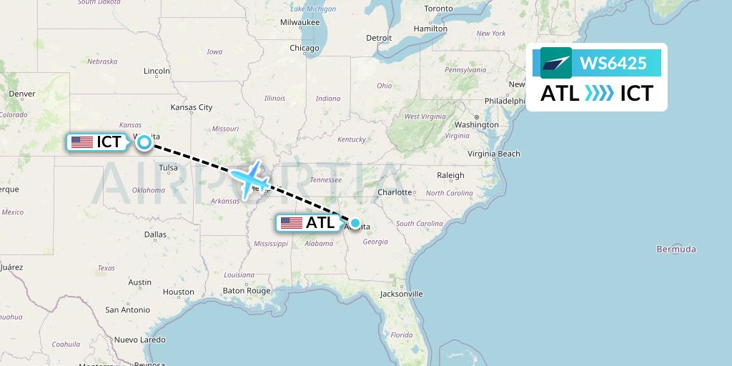 WS6425 WestJet Flight Map: Atlanta to Wichita