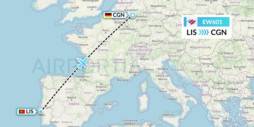 EW601 Eurowings Flight Map: Lisbon to Cologne