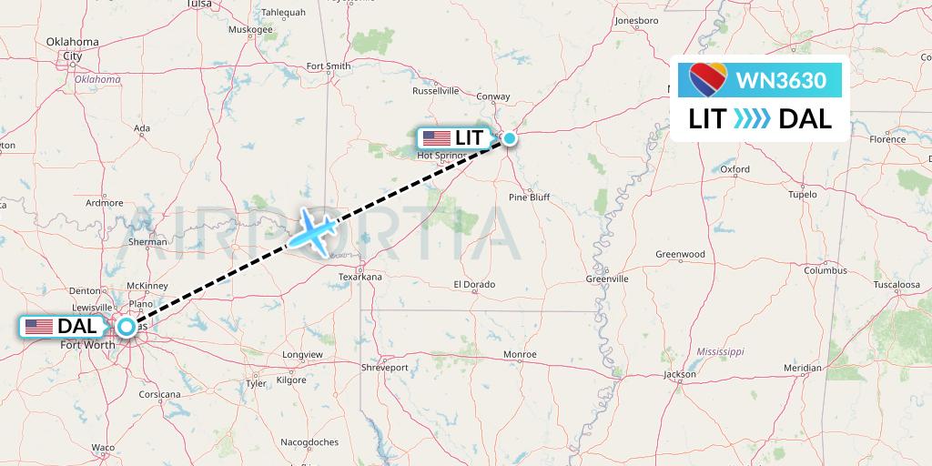 WN3630 Southwest Airlines Flight Map: Little Rock to Dallas