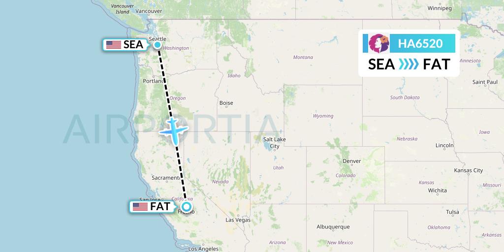 HA6520 Hawaiian Airlines Flight Map: Seattle to Fresno