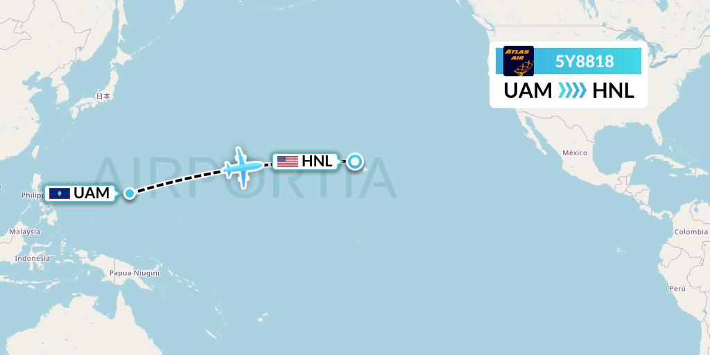 5Y8818 Atlas Air Flight Map: Andersen to Honolulu