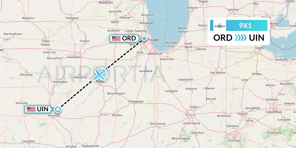 9X1 Southern Airways Express Flight Map: Chicago to Quincy