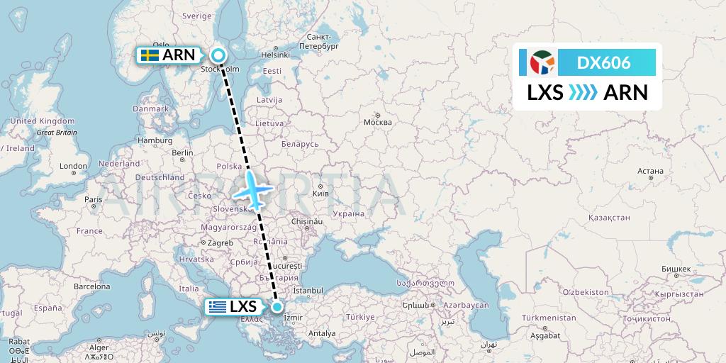 DX606 Danish Air Transport Flight Map: Lemnos to Stockholm