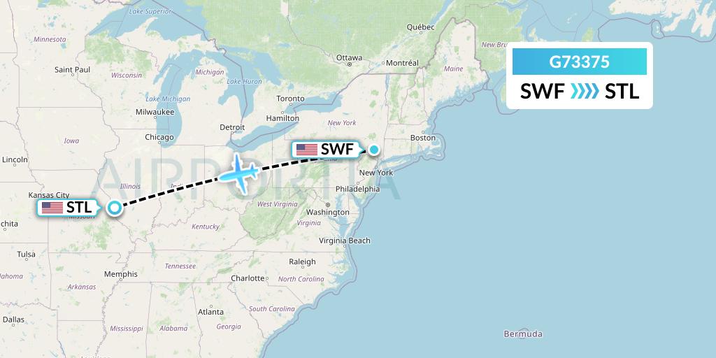 G73375 GoJet Flight Map: Newburgh to St. Louis