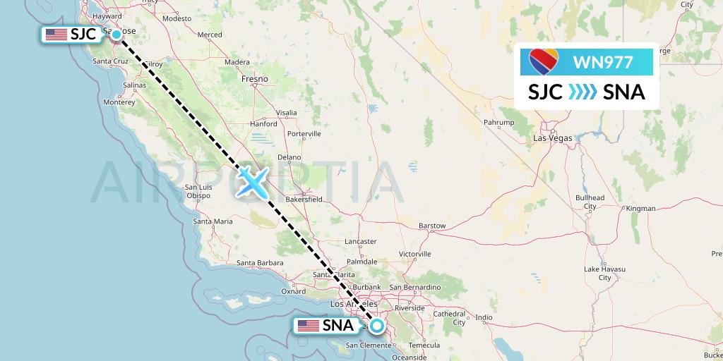 WN977 Southwest Airlines Flight Map: San Jose to Orange County