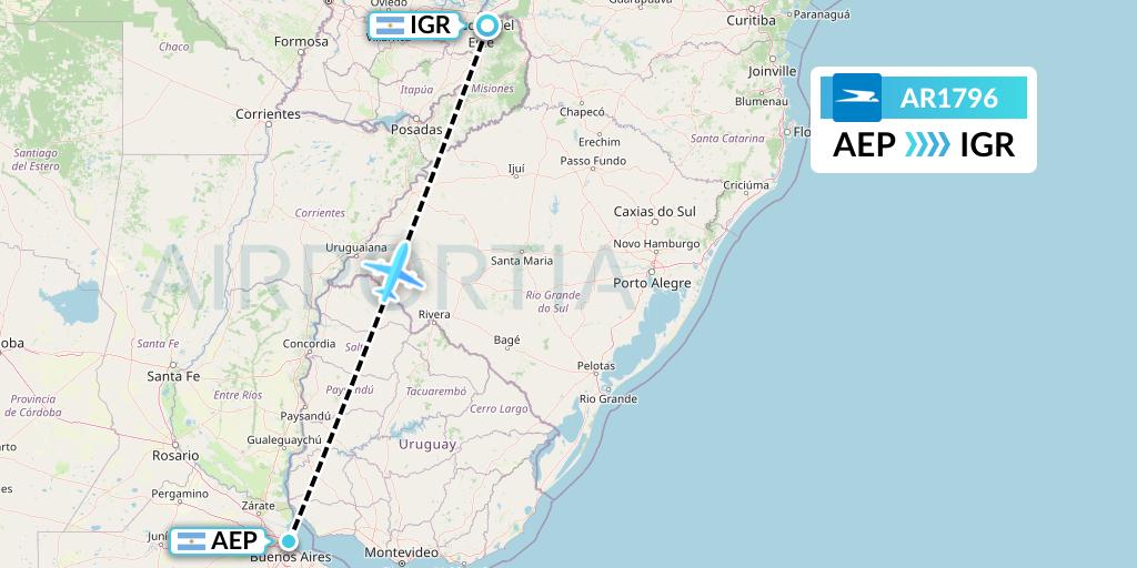 AR1796 Aerolineas Argentinas Flight Map: Buenos Aires to Puerto Iguazu