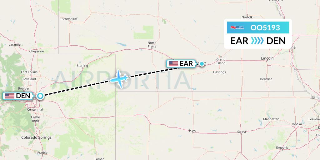 OO5193 SkyWest Airlines Flight Map: Kearney to Denver