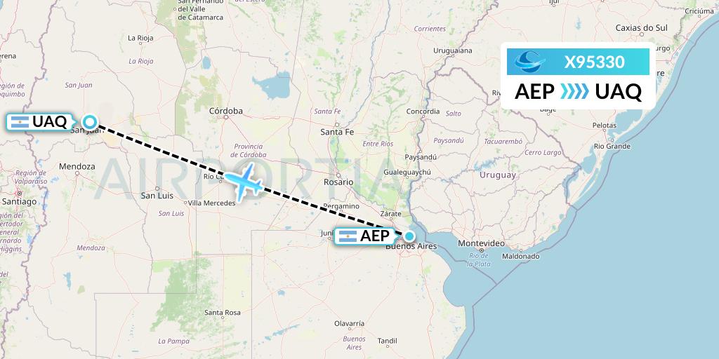 X95330 Avion Express Flight Map: Buenos Aires to San Juan