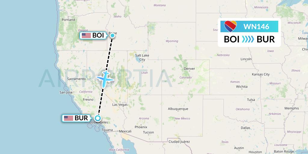 WN146 Southwest Airlines Flight Map: Boise to Burbank