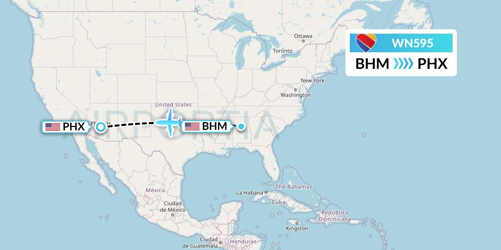 WN595 Southwest Airlines Flight Map: Birmingham to Phoenix