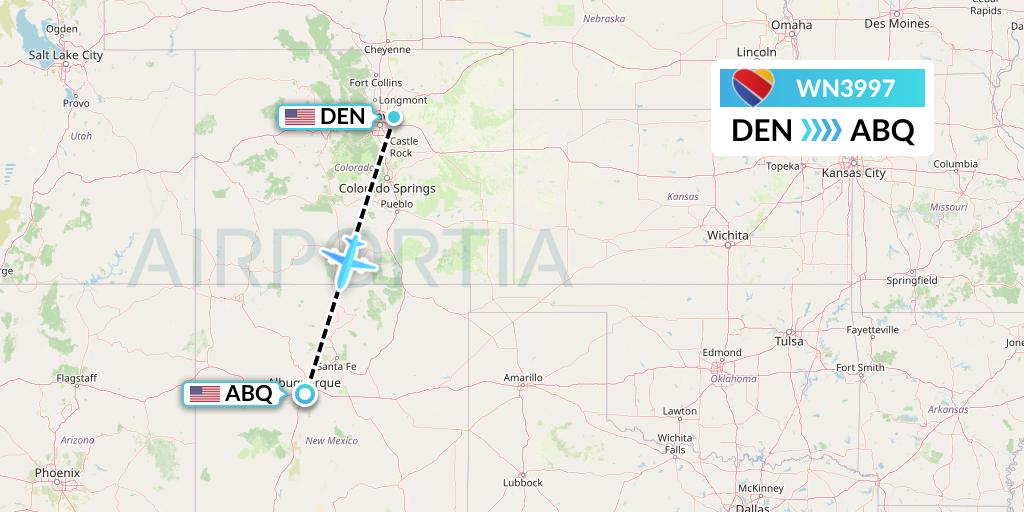 WN3997 Southwest Airlines Flight Map: Denver to Albuquerque
