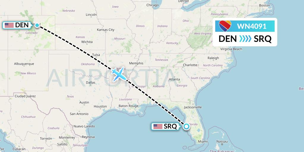 WN4091 Southwest Airlines Flight Map: Denver to Sarasota